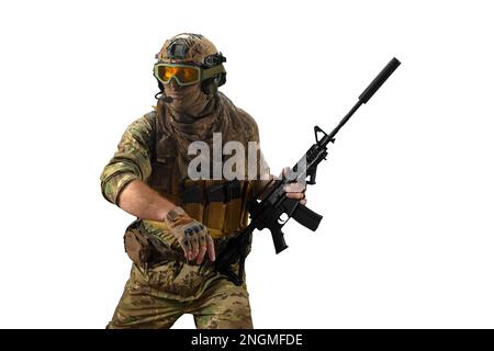 Armed Soldiers Camouflage Sniper Rifles Walking Stock Photo 1343205674