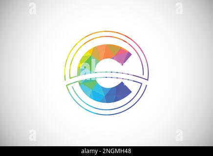 Low poly style letter C with a circle frame. Graphic alphabet symbol for corporate business identity Stock Vector