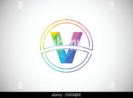 Low poly style letter V with a circle frame. Graphic alphabet symbol for corporate business identity Stock Vector