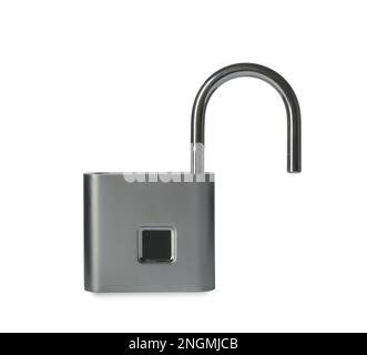 Modern padlock isolated on white. Safety and protection Stock Photo