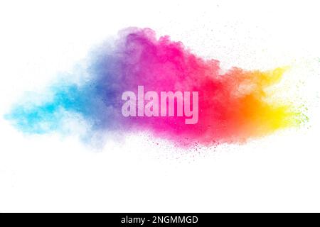 Colorful rainbow holi paint. Vivid color powder explosion isolated on white  background. Stock Photo