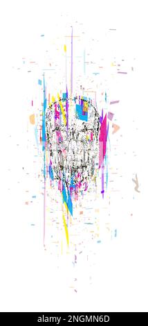 Fragments of the skull on a white background, surrounded by bright shapes. The concept of pretentiousness. Abstract Vector Stock Vector