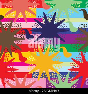 Seamless colorful background with stripes and rounded corner stars, vector Stock Vector