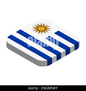 Uruguay flag - 3D isometric square flag with rounded corners. Stock Vector