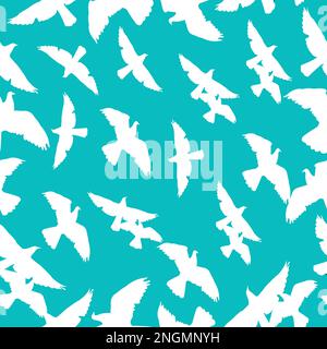 Seamless pattern with white pigeon silhouettes; vector illustration; Stock Vector