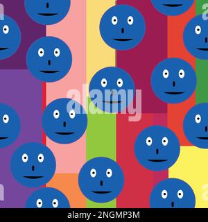 Seamless pattern with blue smileys over retro background textiles, interior design, for book design, website background; vector illustration Stock Vector