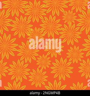 Seamless yellow flowers with orange background , vector Stock Vector