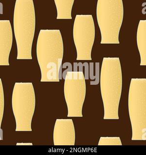 Seamless pattern with beer glasses  and brown background, vector Stock Vector