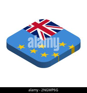 Tuvalu flag - 3D isometric square flag with rounded corners. Stock Vector