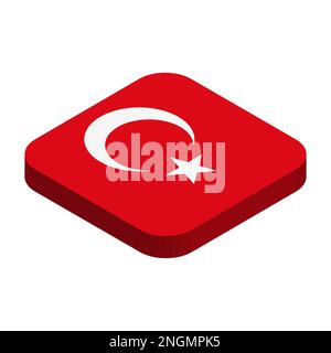 Turkey flag - 3D isometric square flag with rounded corners. Stock Vector