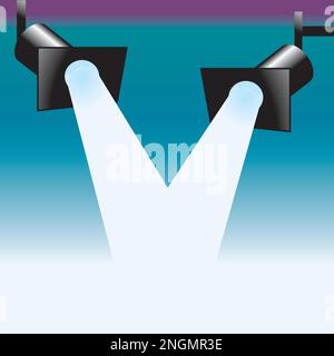 Two black spotlights over blue background; vector illustration Stock Vector