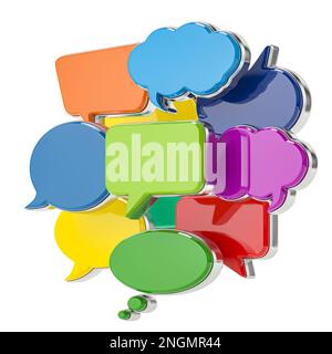 Speech bubbles of different forms and coclors isolated on white. 3d illustration Stock Photo