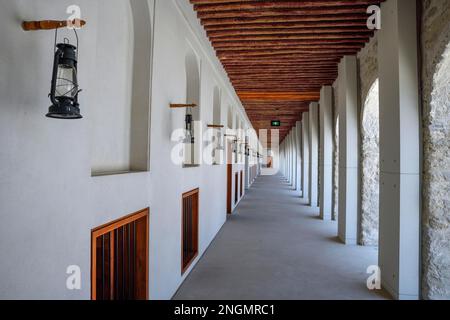 Arcades, Old Fort and Museum Qasr al Hosn, oldest building in Abu Dhabi City, Emirate Abu Dhabi, United Arab Emirates Stock Photo