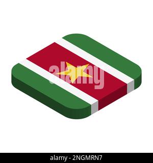 Suriname flag - 3D isometric square flag with rounded corners. Stock Vector