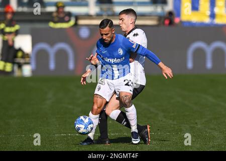 Parma, Italy. 18th Feb, 2023. Tardini Stadium, 18.02.23 Woyo Coulibaly (26  Parma) and Cedric Gondo (15 Ascoli) during the Serie B match between Parma  and Ascoli at Tardini Stadium in Parma, Italia