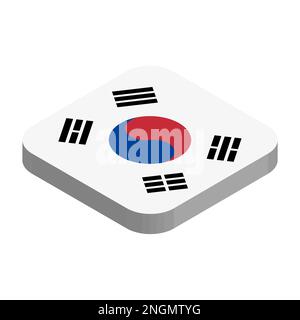 South Korea flag - 3D isometric square flag with rounded corners. Stock Vector