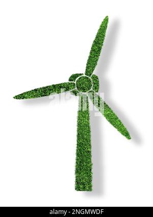 green grass wind turbine isolated on white background, renewable and climate-friendly energy concept symbol Stock Photo