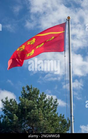 EAST GRINSTEAD, WEST SUSSEX/UK - AUGUST 30 : The flag of East Sussex County Council flying at East Grinstead Bluebell railway station in West Sussex Stock Photo