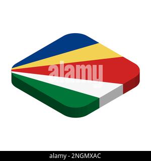 Seychelles flag - 3D isometric square flag with rounded corners. Stock Vector