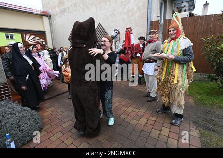 Velka Bystrice, Czech Republic. 18th Feb, 2023. Traditional Slavic carnival was held on February 18, 2023, in Velka Bystrice, Czech Republic. Credit: Ludek Perina/CTK Photo/Alamy Live News Stock Photo