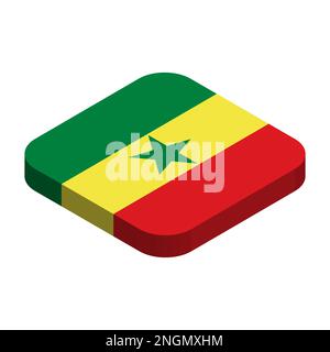 Senegal flag - 3D isometric square flag with rounded corners. Stock Vector