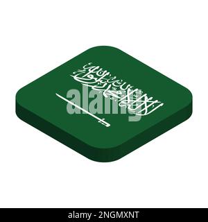 Saudi Arabia flag - 3D isometric square flag with rounded corners. Stock Vector