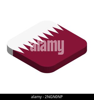 Qatar flag - 3D isometric square flag with rounded corners. Stock Vector