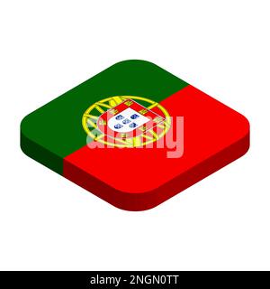 Portugal flag - 3D isometric square flag with rounded corners. Stock Vector