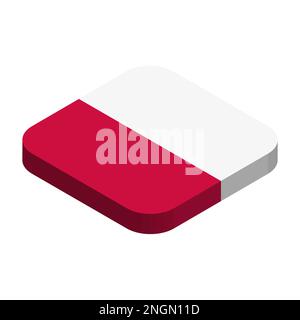 Poland flag - 3D isometric square flag with rounded corners. Stock Vector