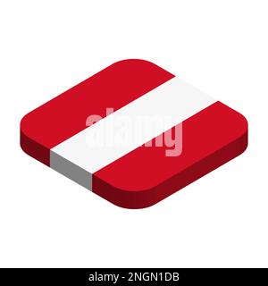 Peru flag - 3D isometric square flag with rounded corners. Stock Vector
