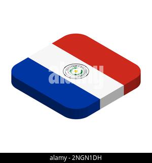 Paraguay flag - 3D isometric square flag with rounded corners. Stock Vector