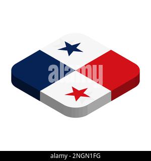 Panama flag - 3D isometric square flag with rounded corners. Stock Vector