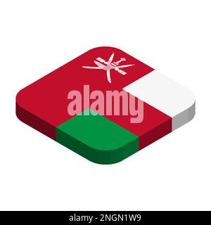 Oman flag - 3D isometric square flag with rounded corners. Stock Vector