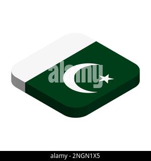 Pakistan flag - 3D isometric square flag with rounded corners. Stock Vector