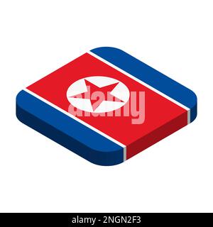 North Korea flag - 3D isometric square flag with rounded corners. Stock Vector