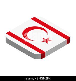 Northern Cyprus flag - 3D isometric square flag with rounded corners. Stock Vector