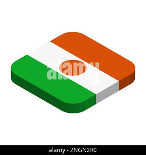Niger flag - 3D isometric square flag with rounded corners. Stock Vector