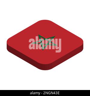 Morocco flag - 3D isometric square flag with rounded corners. Stock Vector