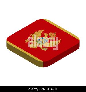 Montenegro flag - 3D isometric square flag with rounded corners. Stock Vector