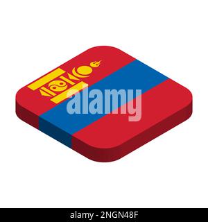 Mongolia flag - 3D isometric square flag with rounded corners. Stock Vector