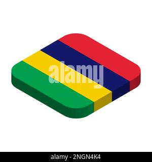 Mauritius flag - 3D isometric square flag with rounded corners. Stock Vector