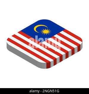 Malaysia flag - 3D isometric square flag with rounded corners. Stock Vector