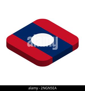 Laos flag - 3D isometric square flag with rounded corners. Stock Vector