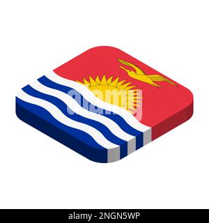 Kiribati flag - 3D isometric square flag with rounded corners. Stock Vector