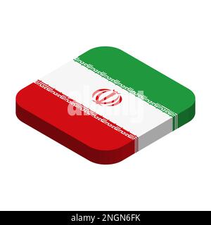 Iran flag - 3D isometric square flag with rounded corners. Stock Vector