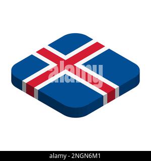 Iceland flag - 3D isometric square flag with rounded corners. Stock Vector
