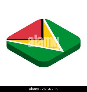 Guyana flag - 3D isometric square flag with rounded corners. Stock Vector