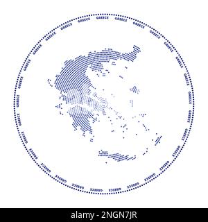 Greece round logo. Digital style shape of Greece in dotted circle with country name. Tech icon of the country with gradiented dots. Stock Vector