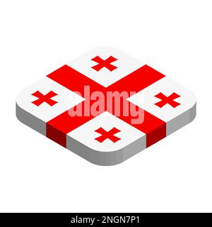 Georgia flag - 3D isometric square flag with rounded corners. Stock Vector