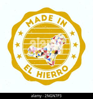Made in El Hierro. Island round stamp. Seal of El Hierro with border shape. Vintage badge with circular text and stars. Vector illustration. Stock Vector